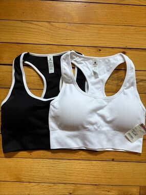 90 Degree By Reflex Black & White Racerback Seamless Sports Bra Duo